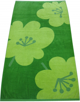 Beach towel 98x183 cm green flowers 100% cotton jacquard