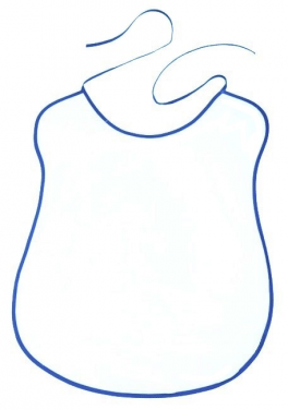 White bib with royal blue outline, 100% cotton, width 41 cm x height 57 cm