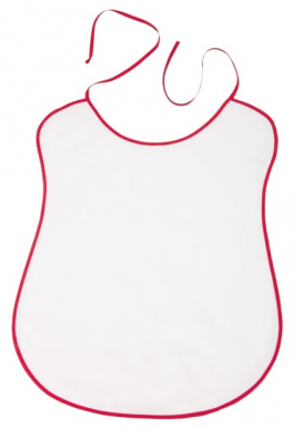 White bib with red outline, 100% cotton, width 41 cm x height 57 cm