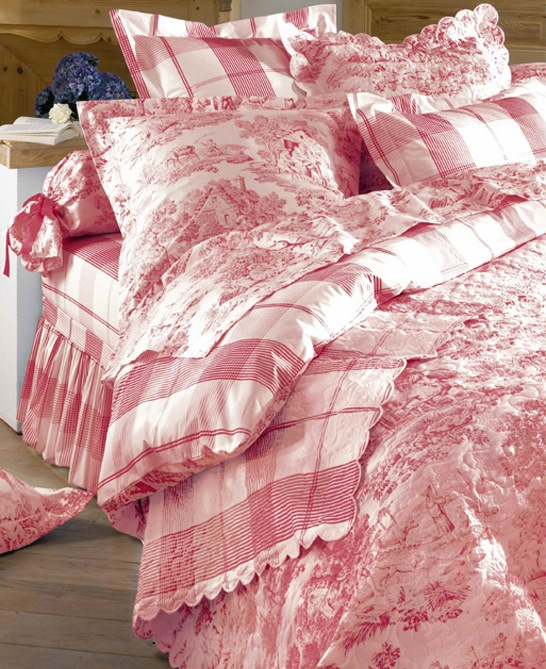 Boutis Bed Cover Toile De Jouy Red 100 Cotton P