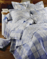 Flat bed sheet + pillowcase(s) 65x65 cm Toile de Jouy blue 100% cotton percale