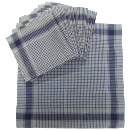Mouchoirs de travail 40x40 cm fond blanc quadrillé bleu 100% coton par 12 pièces