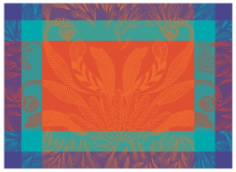 Pack of 2 placemat 40x55 cm 100% cotton orange feathers on blue, turquoise, purp