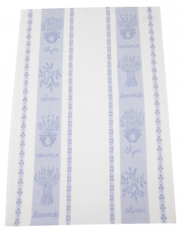 Essuie vaisselle lavande romarin thym olives bleu 100% coton jacquard 50x75 cm