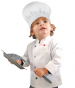 White children's chef jacket rounded collar colored press studs polycotton