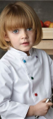 White children's chef jacket rounded collar colored press studs polycotton