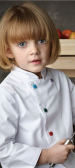 Witte koksjas voor kinderen officierskraag gekleurde drukknopen polykatoen