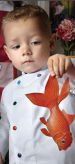 Witte koksjas voor kinderen officierskraag gekleurde drukknopen polykatoen