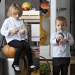 White children's chef jacket rounded collar colored press studs polycotton