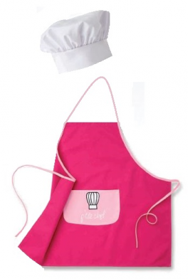 Apron pink fuschia for children p'tite chef + white hat adjustable by velcro