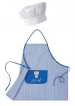 Blue and white striped bib apron for children p'tit chef + white hat adjustable