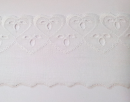 Dentelle broderie anglaise 100% coton blanc coeurs 60mm