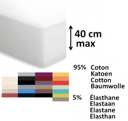 Drap housse 95% coton et 5% elasthane 250 gr pour matelas 40 cm lavable 60°C
