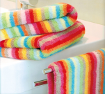 Handdoek 50x100 cm 100% katoen badstof veelkleurige lijnen dubbelzijdig