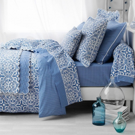 Boutis réversible Athena Grec Bleu 100% coton percale, repassage facile