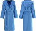 Bathrobe shawl collar hood 100% cotton velour blue lines 115 cm