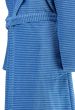Peignoir col châle capuche 100% coton velours lignes bleues 115 cm