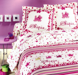 Drap de lit plat 180X290 et 1 taie 60x64 cm 100% coton Chipie chamallow rose