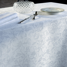 Nappe, chemin table, set table, serviette fleurs blanches 100% coton (32)