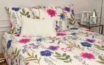 Bettbezug + Kissenbezug 65x65 100% Baumwolle Aquarell blau pink lila Blumen