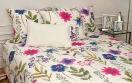 Housse couette + taie 65x65 cm 100% coton aquarelle fleurs: bleu, rose, mauve