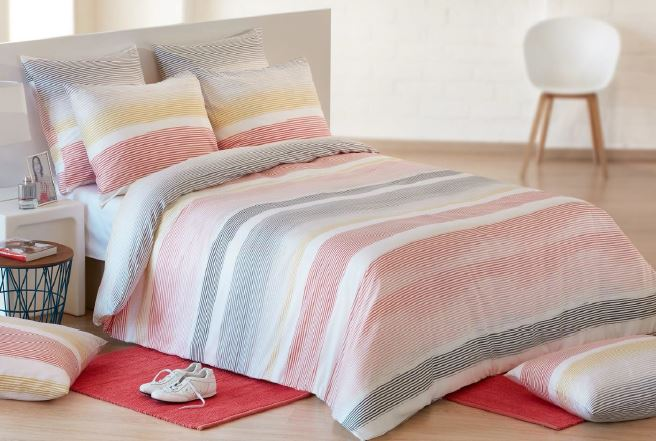 Duvet Cover Pillowcase 100 Cotton Multicolored Lines Faded Effects