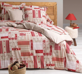 Housse de couette + taie patchwork montagnes 100% coton