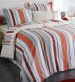 Housse de couette + taie lignes grises, oranges, bordeaux, blanches 100% coton