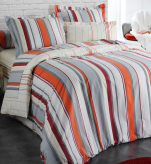 Bettbezug + Kissenbezüge Grau, Orange, Burgund, weiße Linien 100% Baumwolle