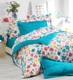 Housse de couette + taie Fleurs colorées et pois 100% coton