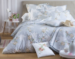 Drap de lit plat + taies fleurs roses sur gris 100% coton percale easy care