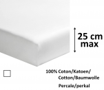 Fitted sheet 100% cotton white percale, length 200 cm, mattress up to 25 cm