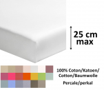 Spannbetttuch 100%Baumwolle weiß Perkal Mittlere Farbe L200cm Matratze bis 25cm