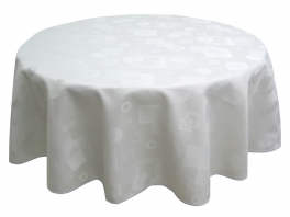 Tafelkleed 100% polyester jacquard wit geometrische vormen wasbaar op 60°C