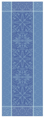Chemin de table 54x149 cm 100% coton jacquard bleu, anti-tâche résistant