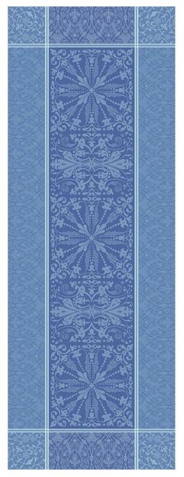 Chemin de table 54x149 cm 100% coton jacquard bleu, anti-tâche résistant