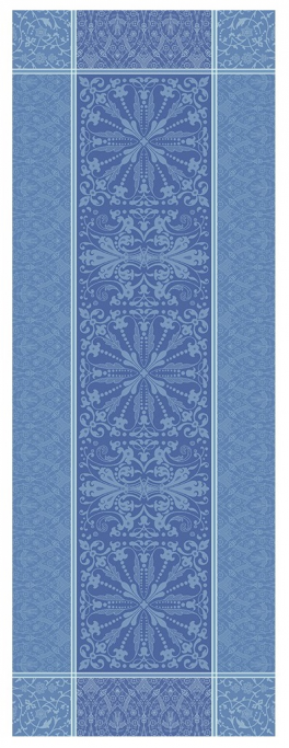 Table runner 54x149 cm 100% blue jacquard cotton, stain resistant treatment