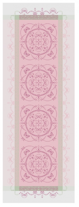 Chemin de table 54x149 cm 100% coton jacquard rose, anti-tâche résistant