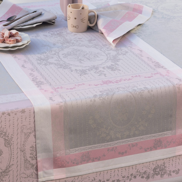 Tischläufer 55x150 cm 100% grau und rosa Baumwolle, 220 gr/m². Hartnäc