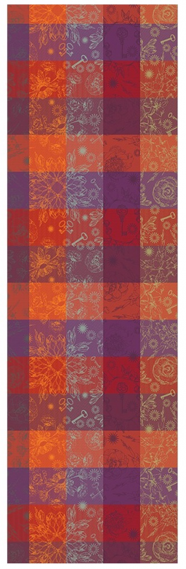 Table runner 55x180 cm100% cotton leaves and keys red/orange/purple/yellow