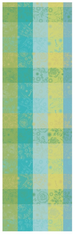 Table runner 55x180 cm100% cotton leaves and keys green/blue/yellow