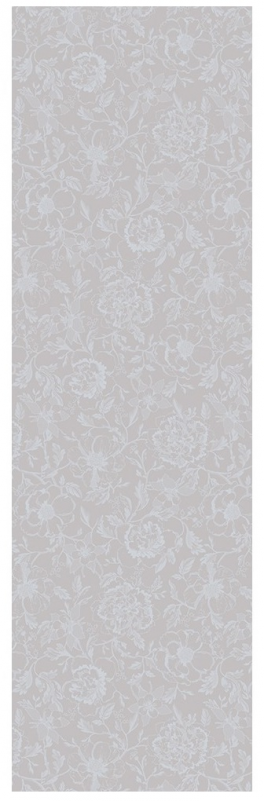 Tafelloper 55x180 100% katoen parelwitte bloemen op een parelwitte achtergrond