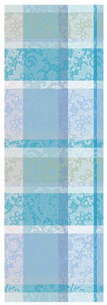Chemin de table 55x180 cm 100% coton dentelles de fleurs turquoise, bleu et vert