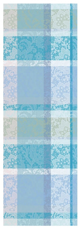 Tafelloper 55x180 cm 100% katoen turkoois, blauw en groen bloemenkant