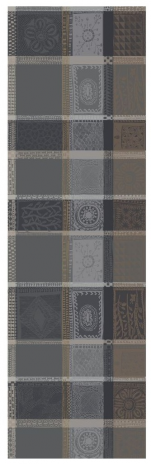 Table runner 55x180 cm 100% cotton gray/brown/beige plants and wood