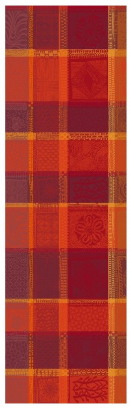 Table runner 55x180 cm 100% cotton red/orange/pink/yellow plants and wood