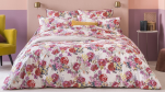 Housse couette 240x220 + 2 taies 65x65 fleurs aquarelles 100% coton percale easy