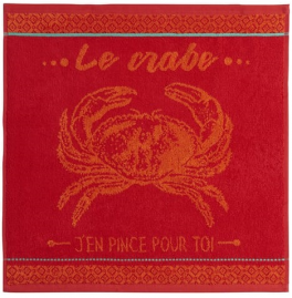 Handdoek 50X50 cm rood/oranje krabben 100% katoen jacquard
