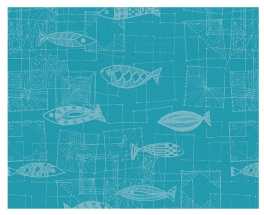 Placemat 40x50 cm 100% cotton mic turquoise background white fish