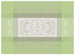 Set de table 40x55 cm 100% coton médaillon de papillons vert amande
